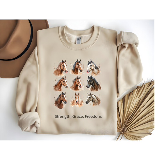 Equestrian Art Crewneck Sweatshirt - Stylish Horse Design for Animal Lovers